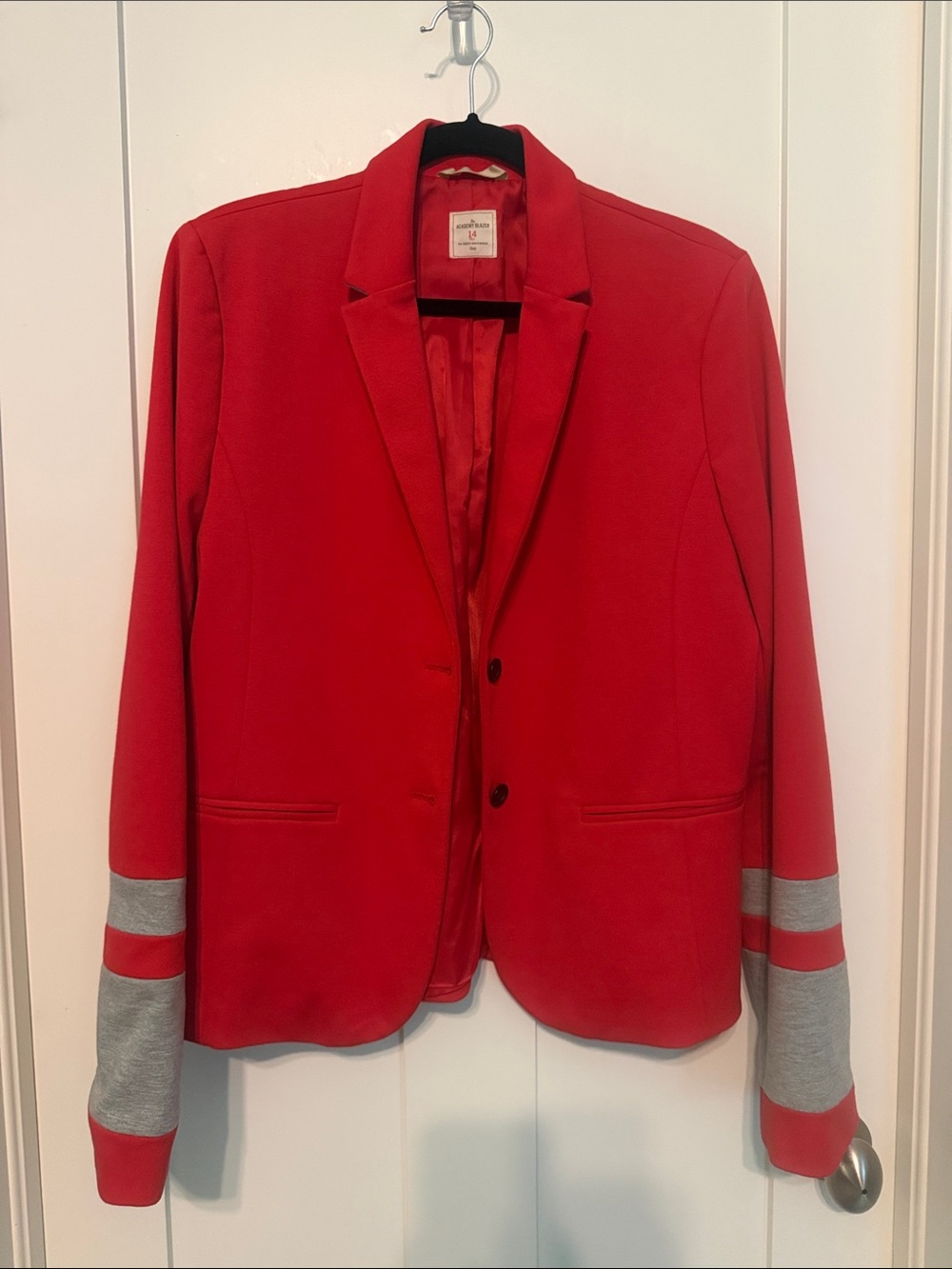 GAP The Academy Blazer Red Women's Blazer Jacket with Gray Stripe Sleeves